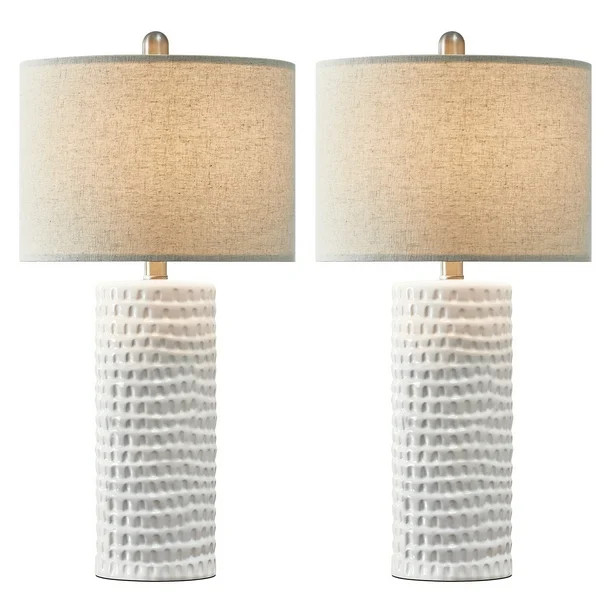 Oneach 24.5''  Modern Accent Ceramic Table Lamp Set of 2 for Bedroom White Desk Decor Bedside Lam... | Walmart (US)