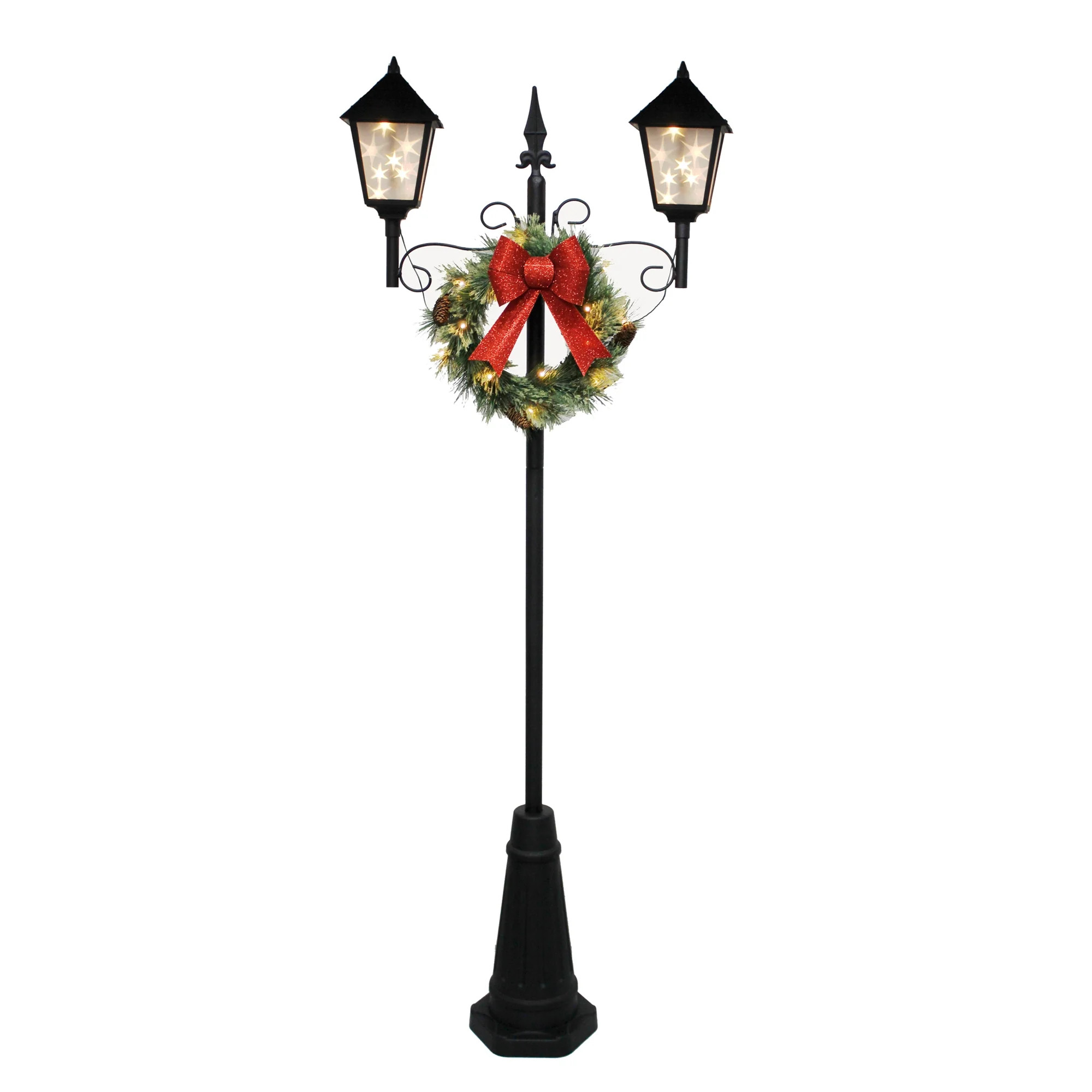 6' Pre-Lit Battery-Operated Christmas Lamp Post with Lighted Wreath, Holiday Time | Walmart (US)
