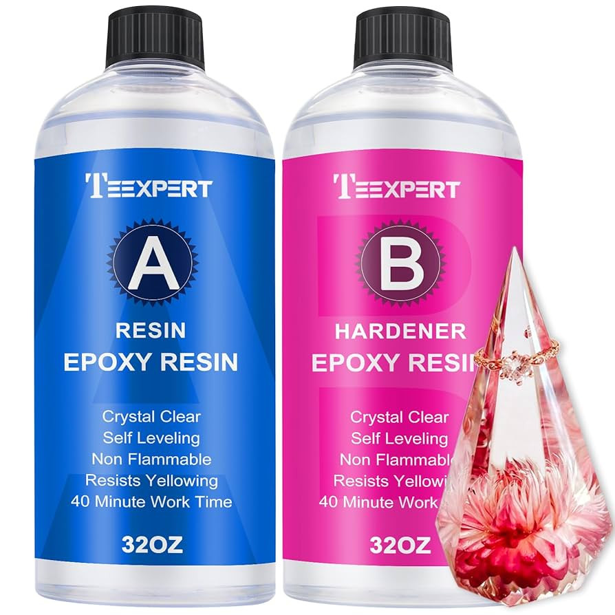 Teexpert Epoxy Resin Crystal Clear: 64OZ Epoxy Resin kit Fast Curing Heat Resistant for Casting C... | Amazon (US)