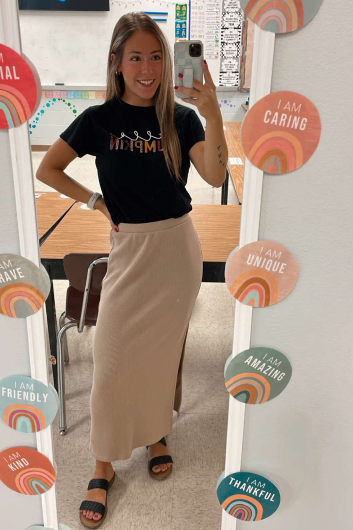 Fall teacher outfit 🍂 

Neutral skirt. Fall teacher shirt. Pumpkin shirt. Fall graphic tee. Fall classroom  

#LTKSeasonal #LTKHalloween