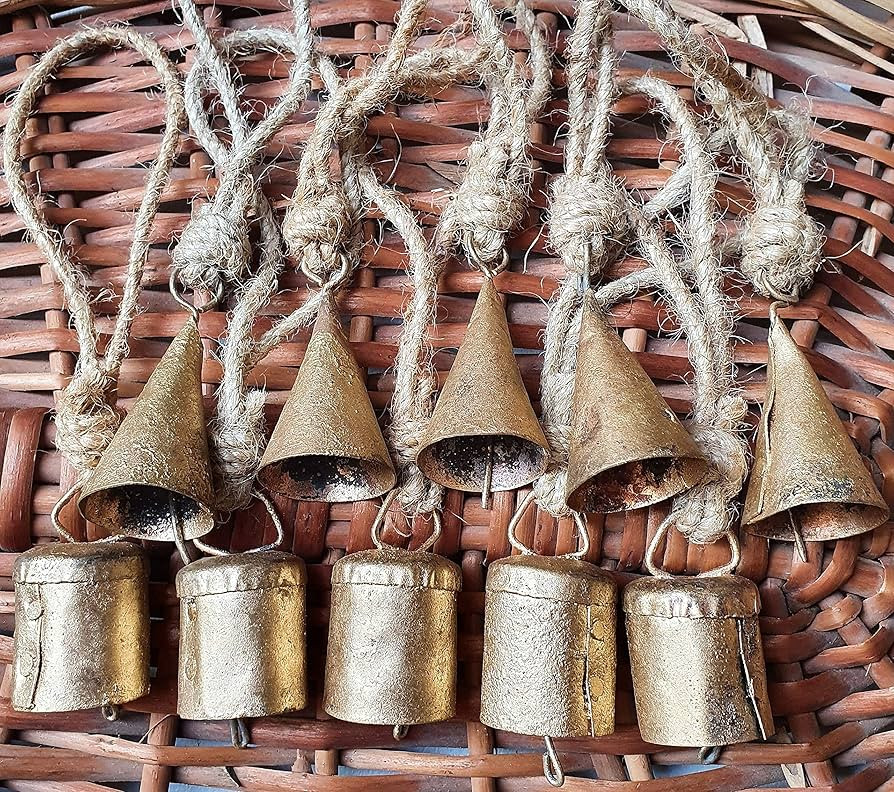 HIGHBIX 4cm Small Vintage Rustic Lucky Tin Metal Cow Bells Handmade Christmas Décor Bells on Jut... | Amazon (US)