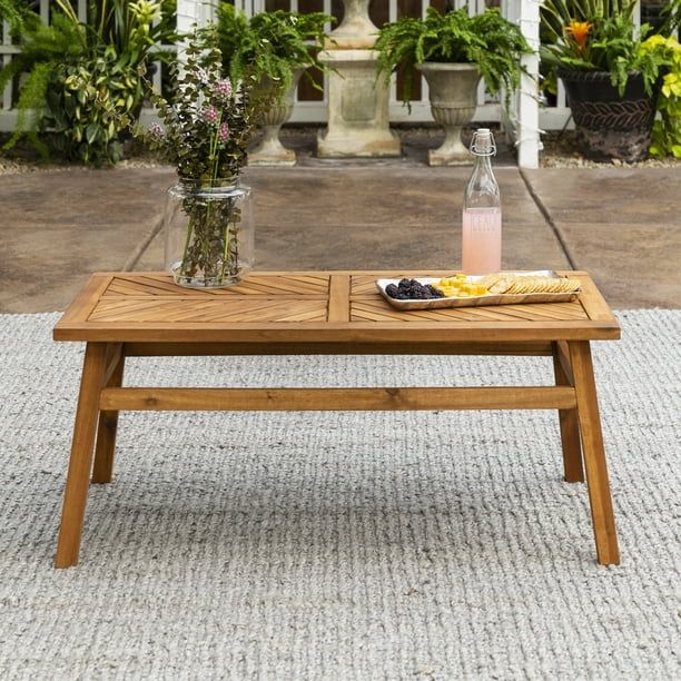 Manor Park Wood Outdoor Coffee Table with Chevron Design, Brown | Walmart (US)