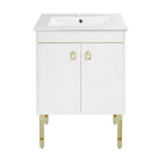 Lumiere 24 in. W x 18.31 in. D x 33.44 in. H Freestanding, Bathroom Vanity in Glossy White and Go... | The Home Depot