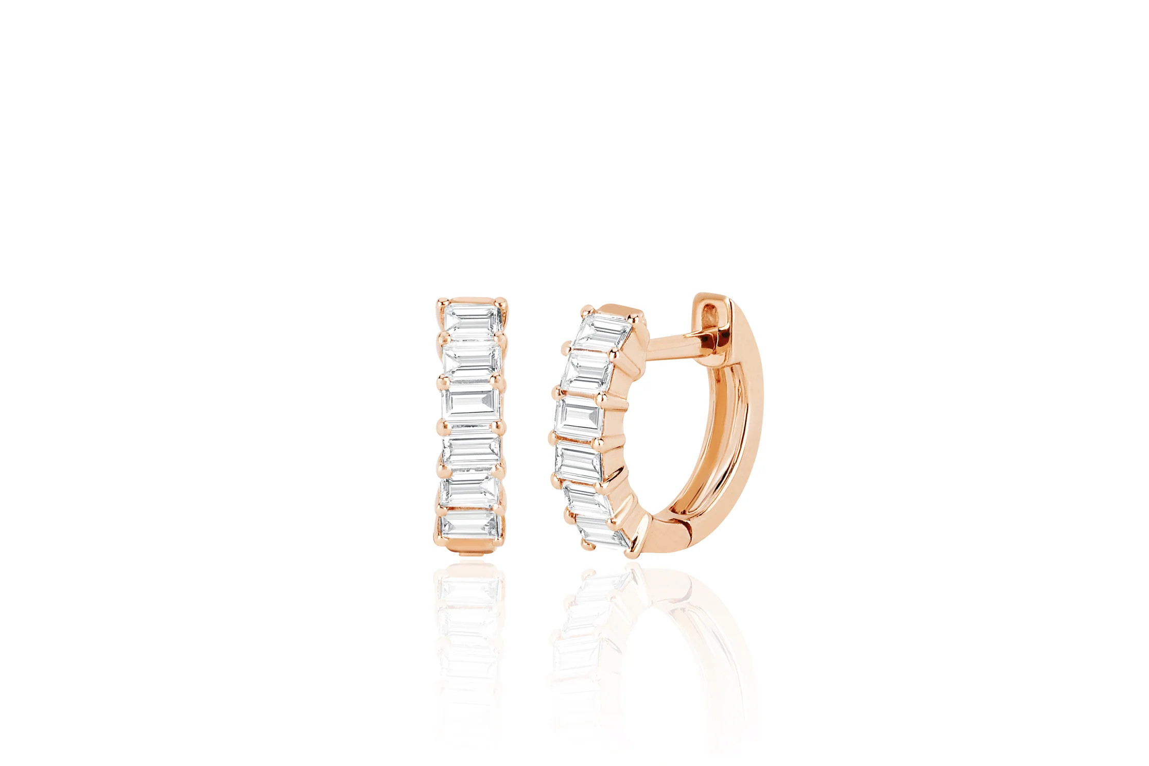 Prong Set Diamond Baguette Huggie Earring | EF Collection