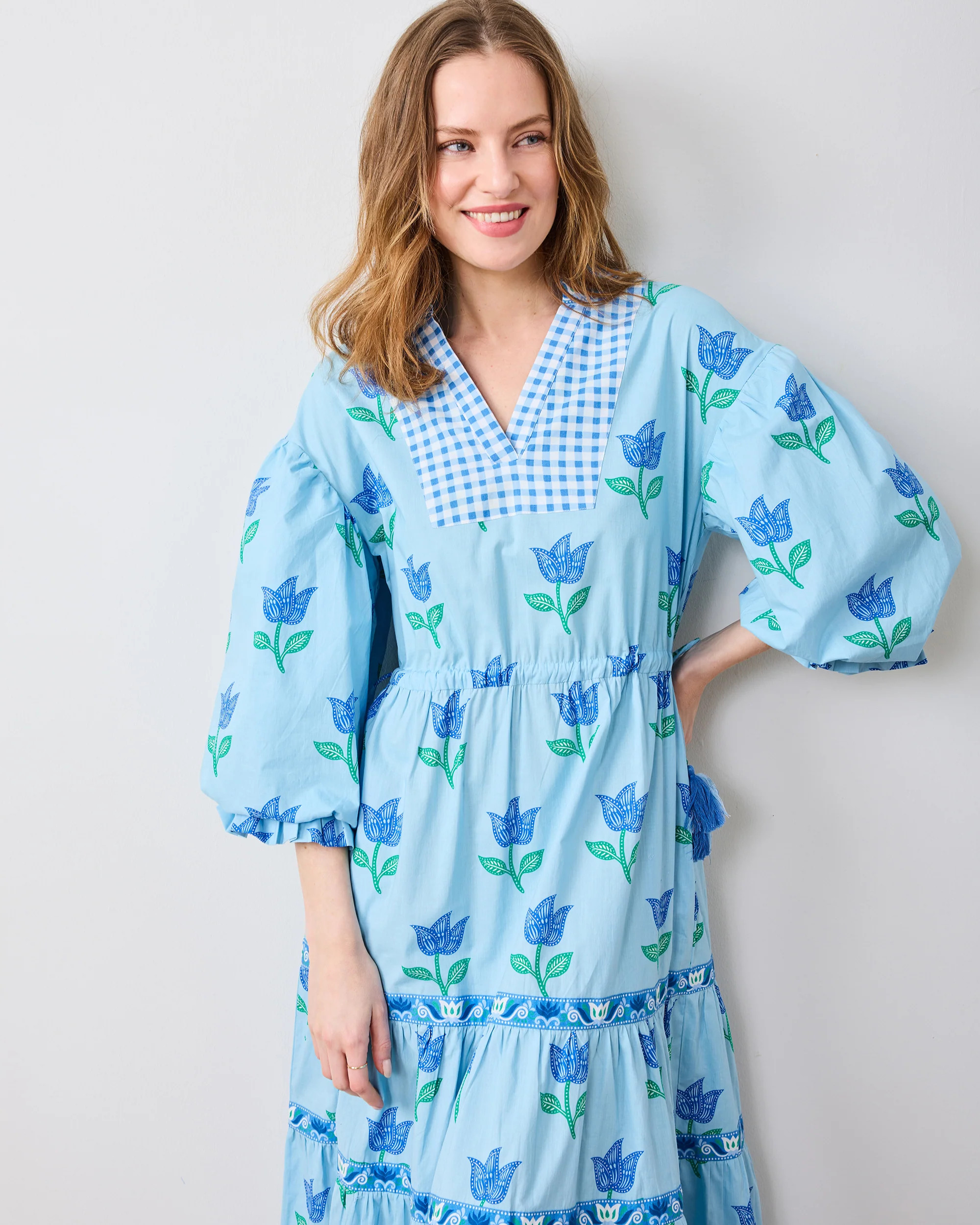 Tulip Bloom - Coconut Café Dress - Oasis Sky | Printfresh