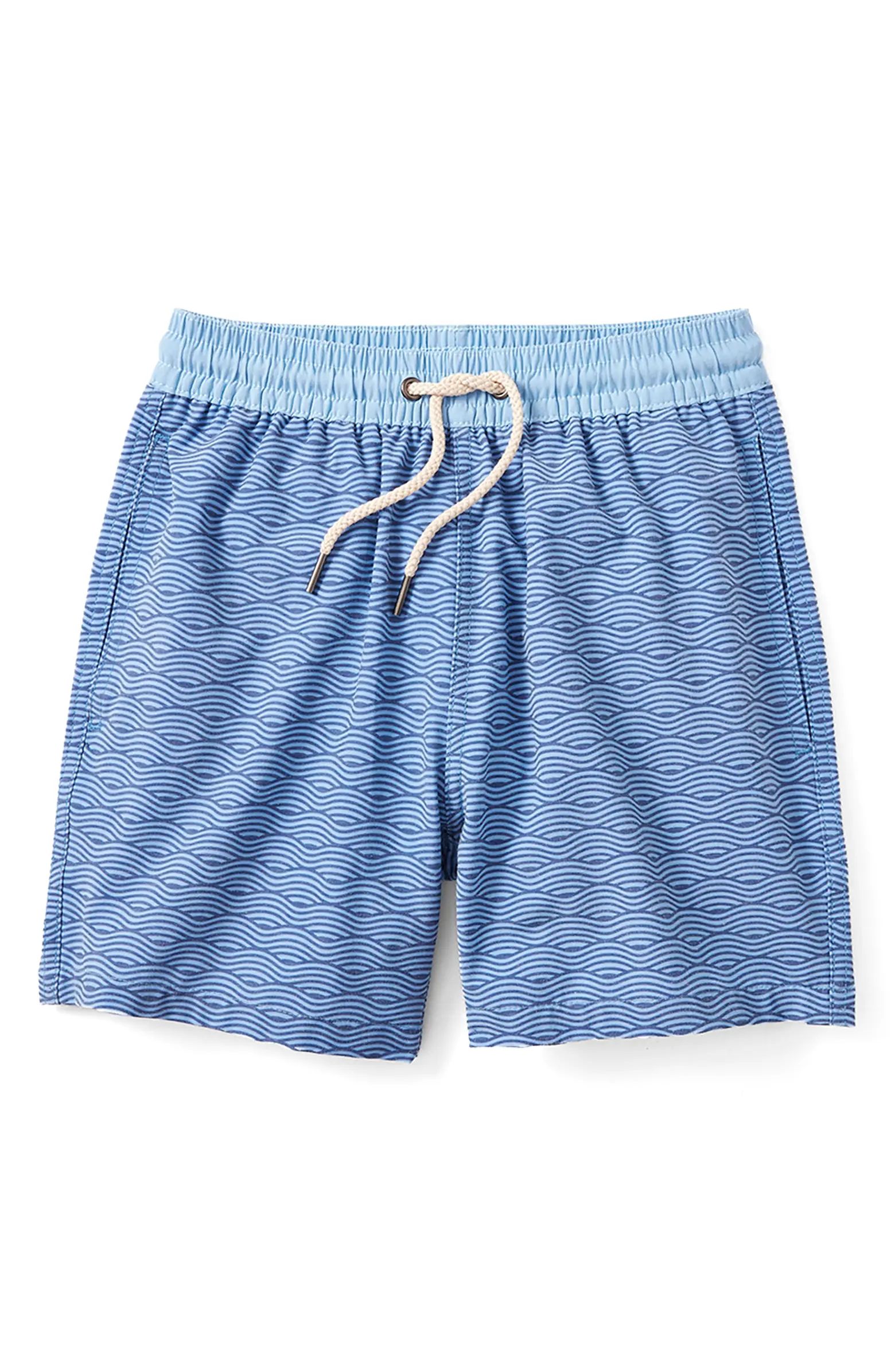 Kids' Bayberry Wave Print Water Repellent Swim Trunks | Nordstrom