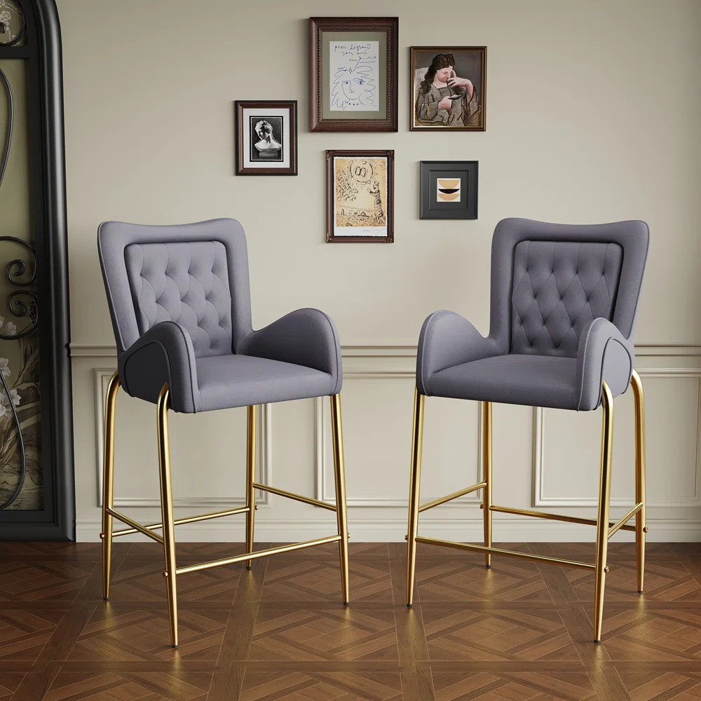 Mercer41 Counter Height Bar Stools Set of 2 Velvet Upholstered with Legs and Comfortable Footrest... | Wayfair North America