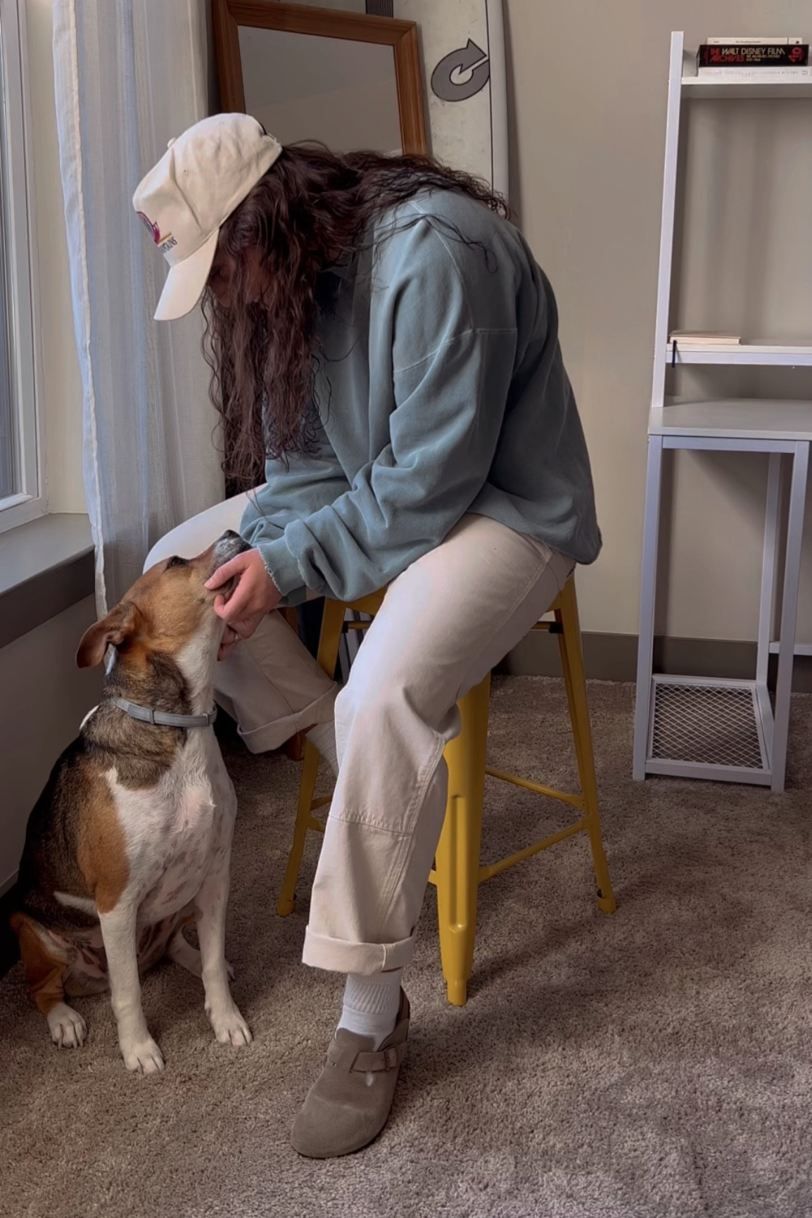 cozy day in 🐶
• hat is thrifted vintage rocky mountains snapback
• sweatshirt is thrifted oversized XL light blue crewneck
• pants are mens banana republic giano carpenter pants - size 32x30
• socks are target womens hanes crew socks
• shoes are birkenstock bostons in the color taupe

#LTKunder100 #LTKworkwear #LTKSeasonal