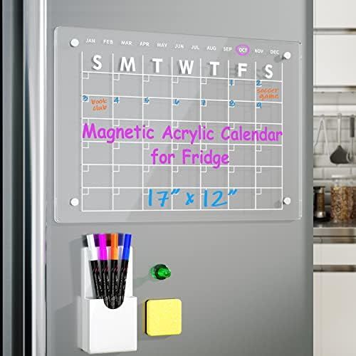 Magnetic Acrylic Calendar for Fridge 17"x12" Clear Dry Erase Calendar Board for Refrigerator Incl... | Amazon (US)