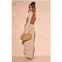 Taupe Crochet Low Back Maxi Dress | PrettyLittleThing US