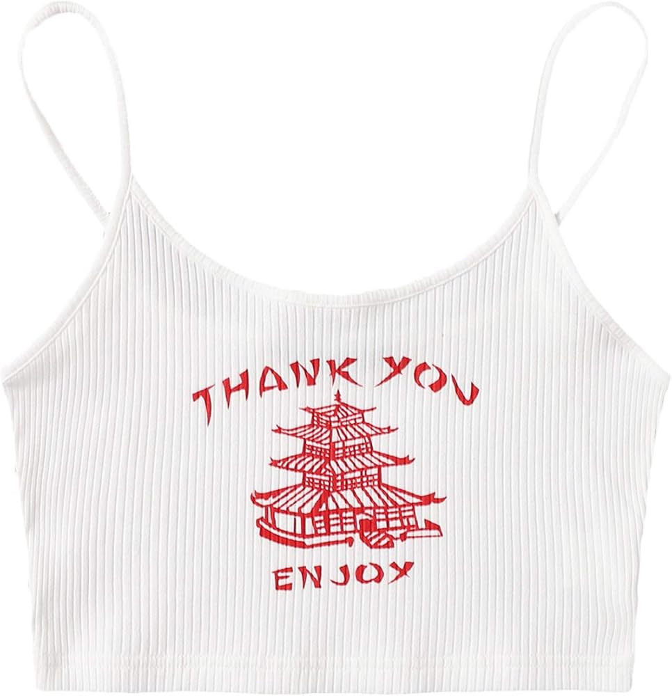 Floerns Women's Sleeveless Camisole Letter Print Crop Cami Top | Amazon (US)