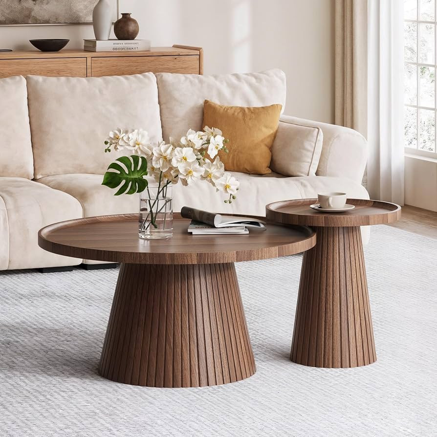 win2win Nesting Coffee Table Set of 2, Mid Century Modern Coffee Table with Wood Grain Veneer, Fl... | Amazon (US)