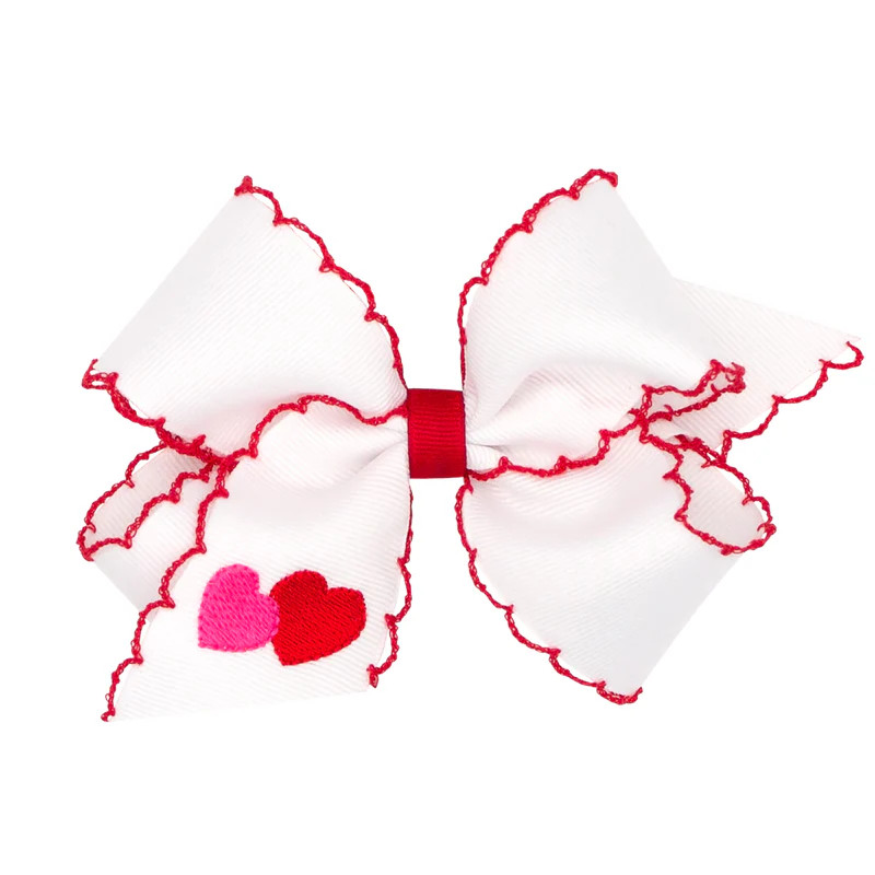Embroidered Double Heart Moonstitch Bow | Classic Whimsy