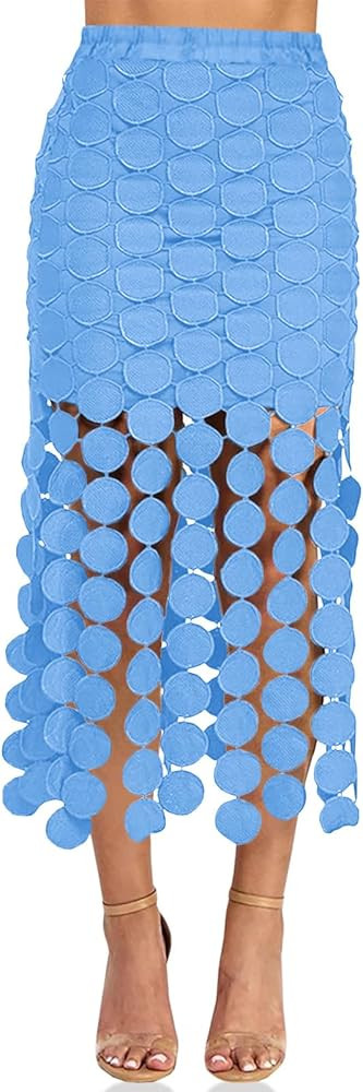 Cicy Bell Womens Hollow Out Maxi Skirts Summer High Waisted Boho Fringe Hem Skirt Beach Vacation ... | Amazon (US)
