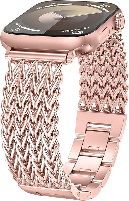 Minyee Compatible with Apple Watch Band 41/40/38/44/45/46/49/42mm Women, Dressy Stainless Steel M... | Amazon (US)