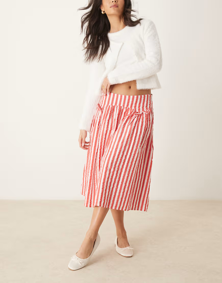 Neon Rose striped volume midi skirt in red | ASOS (Global)