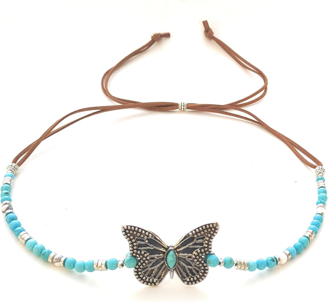 Boho Western Butterfly Hat Band for Women Turquoise Bead Genuine Gemstone Adjustable Chic Accesso... | Amazon (US)