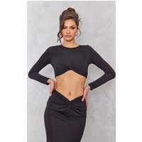 Tall Black Long Sleeve Ruched Front Crop Top | PrettyLittleThing CAN