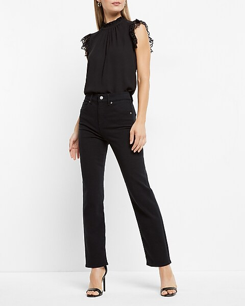 Ruffle Mock Neck Lace Sleeve Gramercy Tee | Express