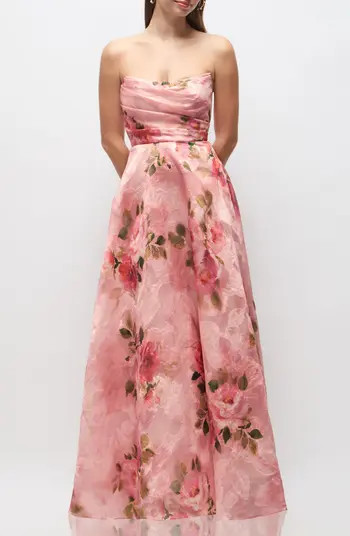 Alden Floral Jacquard Strapless Organza Gown | Nordstrom
