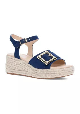 Crown & Ivy Women's Derby Wedge Sandals, Navy Blue, 9.5M | Belk