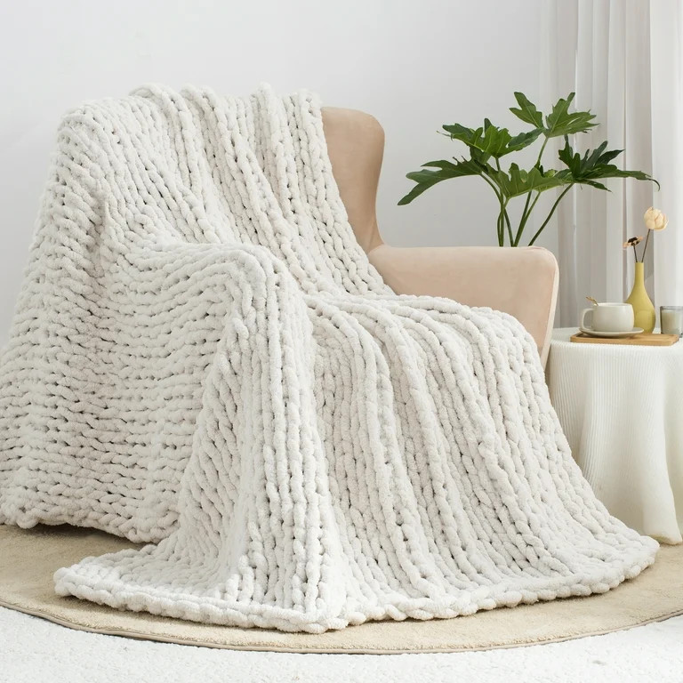 Carriediosa Chunky Knit Throw Blanket Handmade Soft Throws for Couch Sofa Bed, 50" x 60" Cream Wh... | Walmart (US)