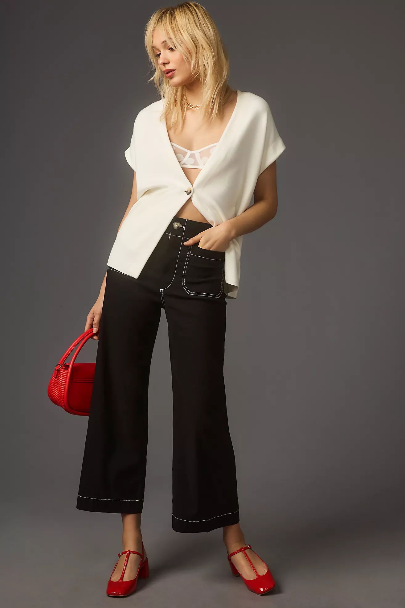 The Colette Contrast-Stitch Cropped Wide-Leg Pants by Maeve | Anthropologie (US)