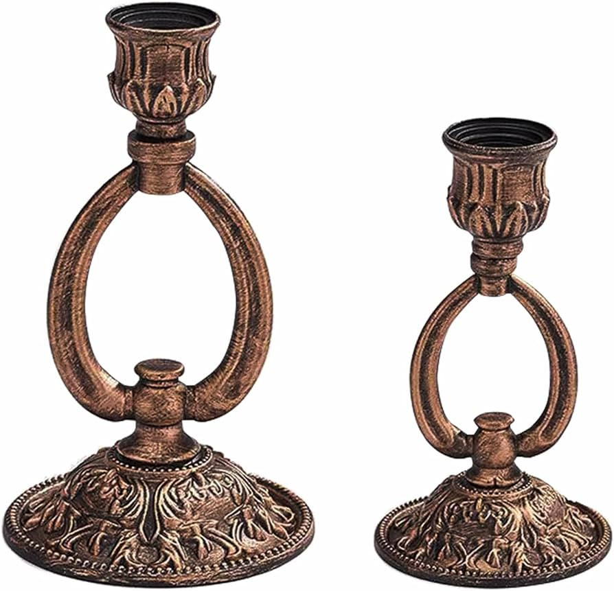 Vintage Metal Taper Candle Holder, Set of 2 Antique Bronze Decorative Candle Stands, Rustic Candl... | Amazon (US)