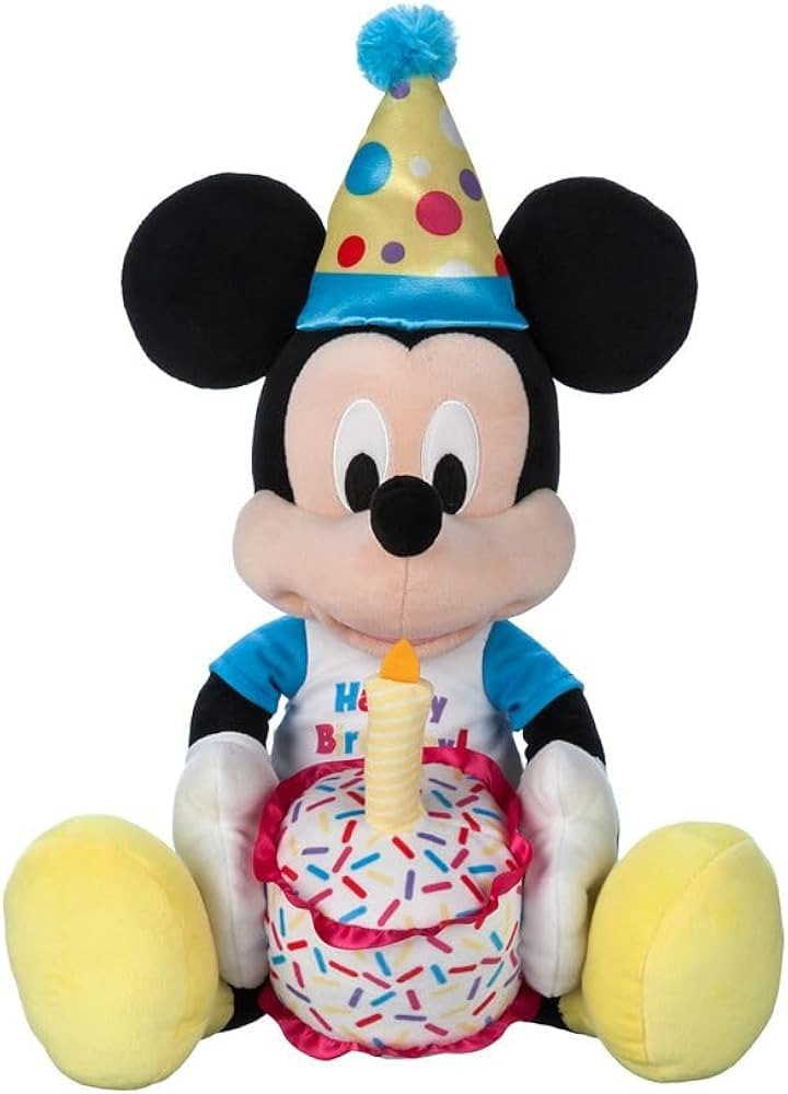 Disney Store Official Happy Birthday Mickey Mouse Stuffed Animal with Plush Cake, Candle & Party ... | Amazon (US)