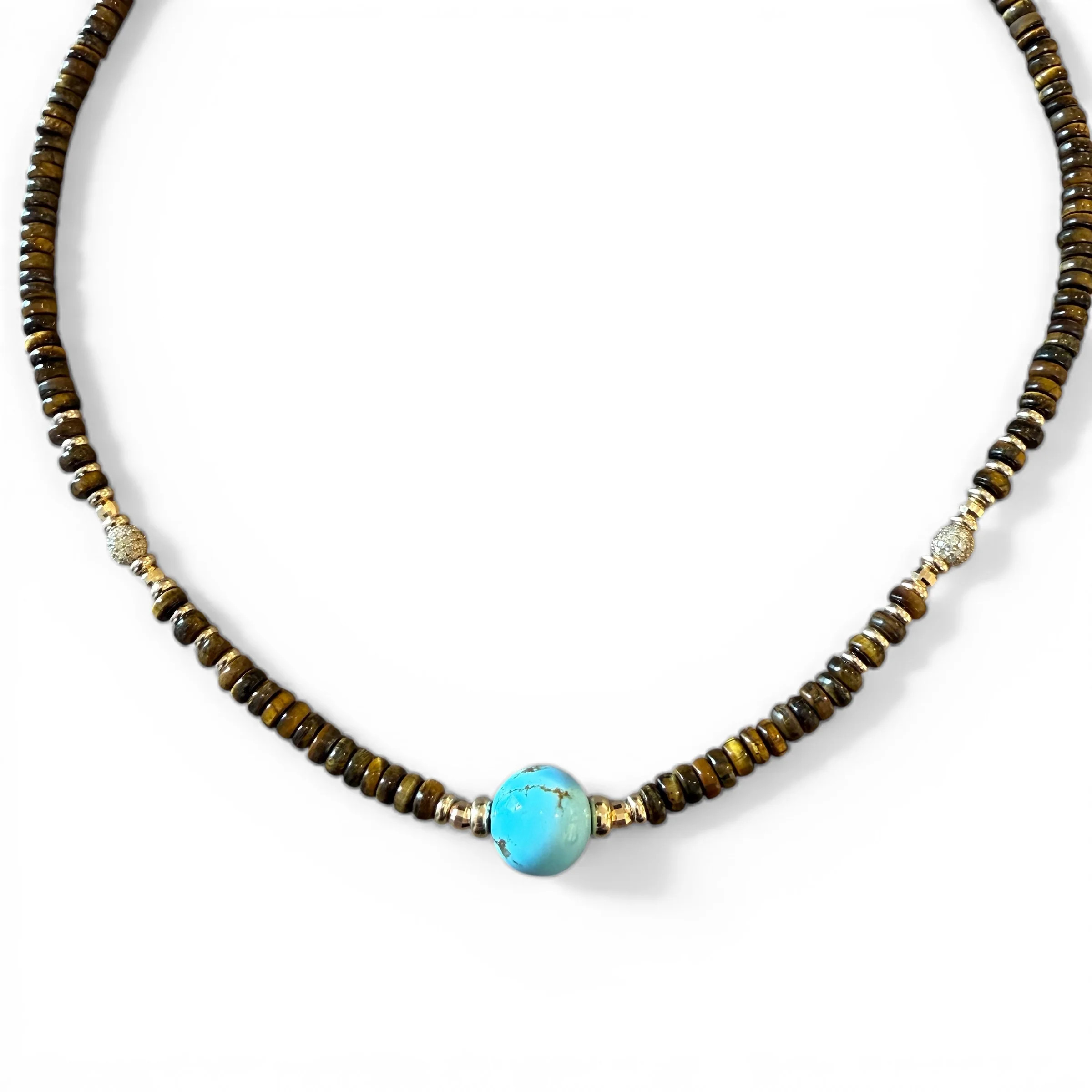 TIGERS EYE, TURQUOISE AND DIAMOND BEAD NECKLACE – SHAKTI | SHAKTI JEWELRY