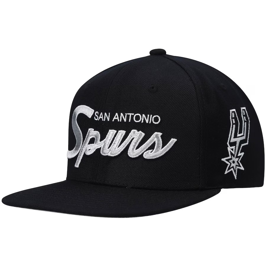 San Antonio Spurs Mitchell & Ness Hardwood Classics Script 2.0 Snapback Hat - Black | Fanatics