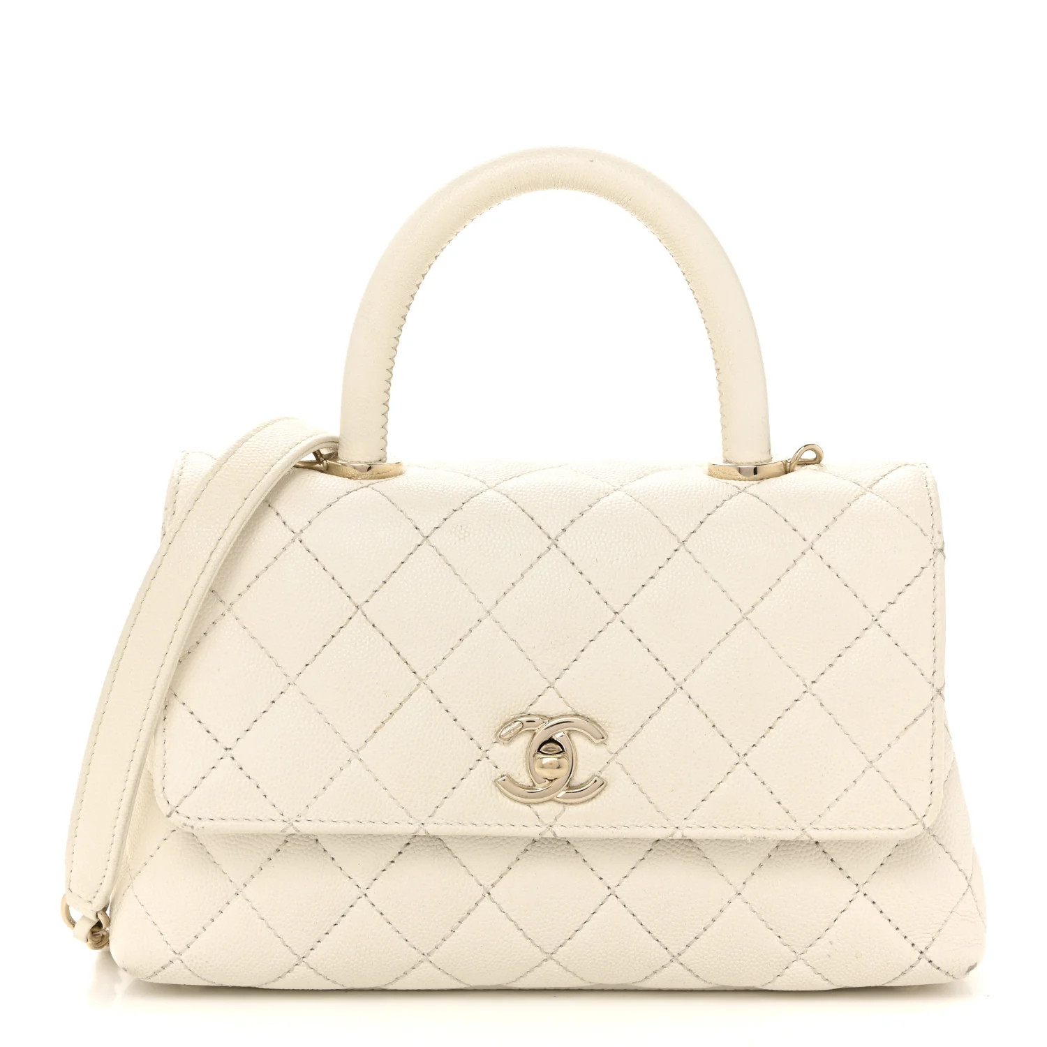 Caviar Quilted Mini Coco Handle Flap White | FASHIONPHILE (US)