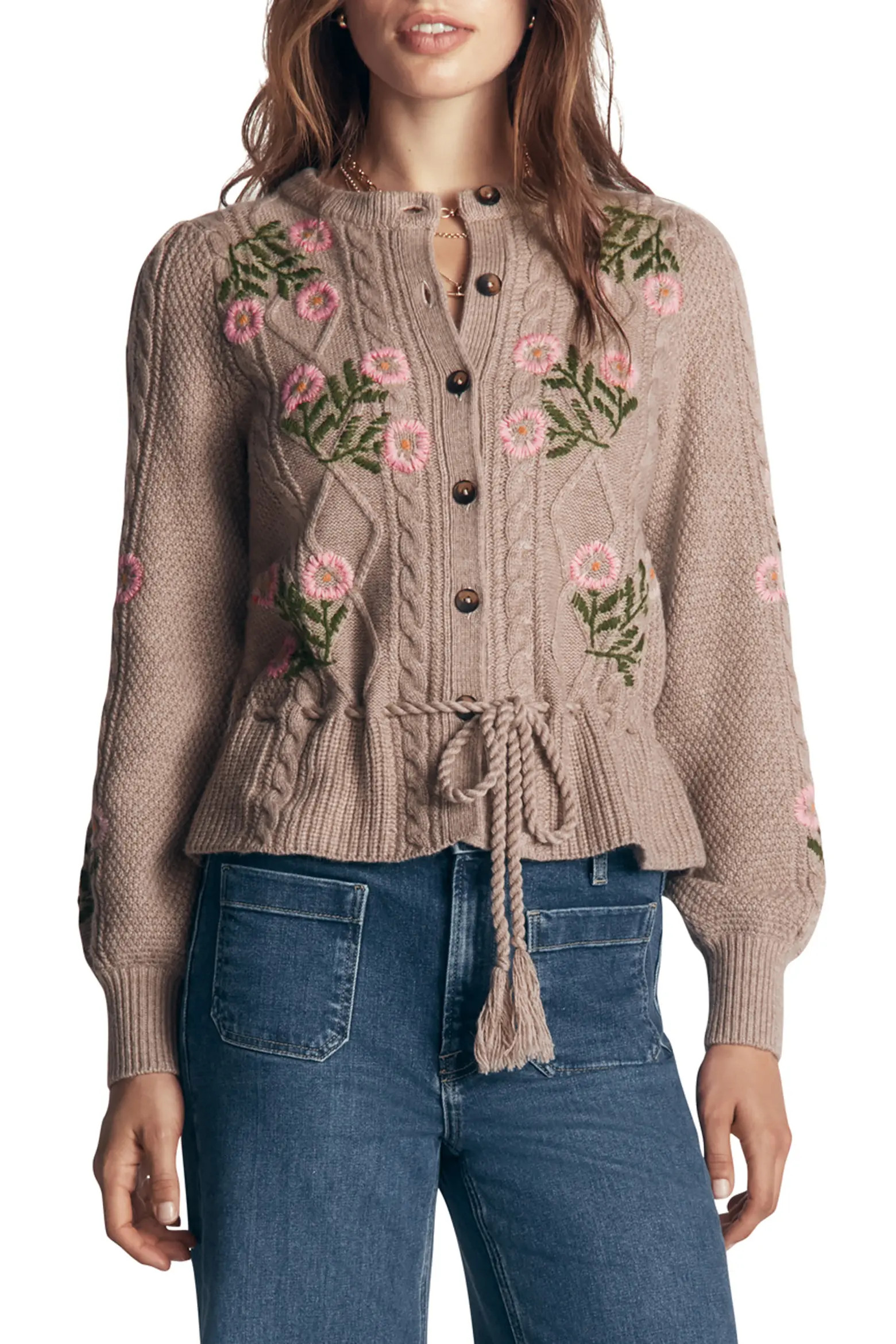 Boden Embroidered Cable Knit Cardigan (Women) | Nordstrom | Nordstrom