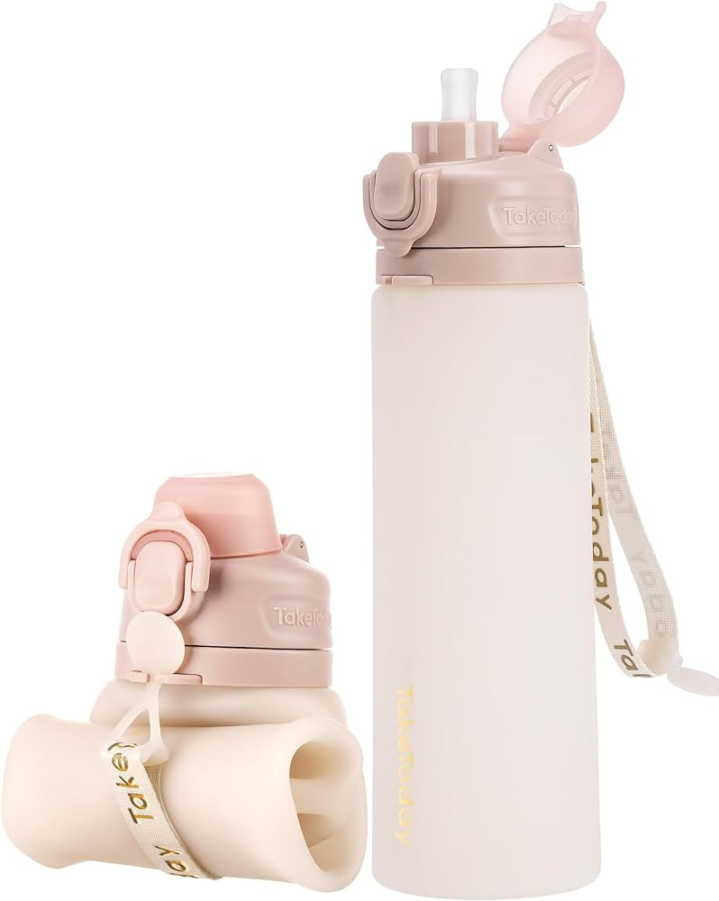 TakeToday Collapsible Water Bottles 20oz (600mL), Foldable Platinum Silicone Travel Water Bottle ... | Amazon (US)