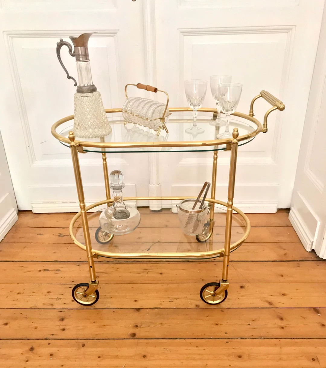 Noble Neoclassical Bar Trolley Tea Trolley Serving Trolley in Oval Shape Antique Style Side Table... | Etsy (US)