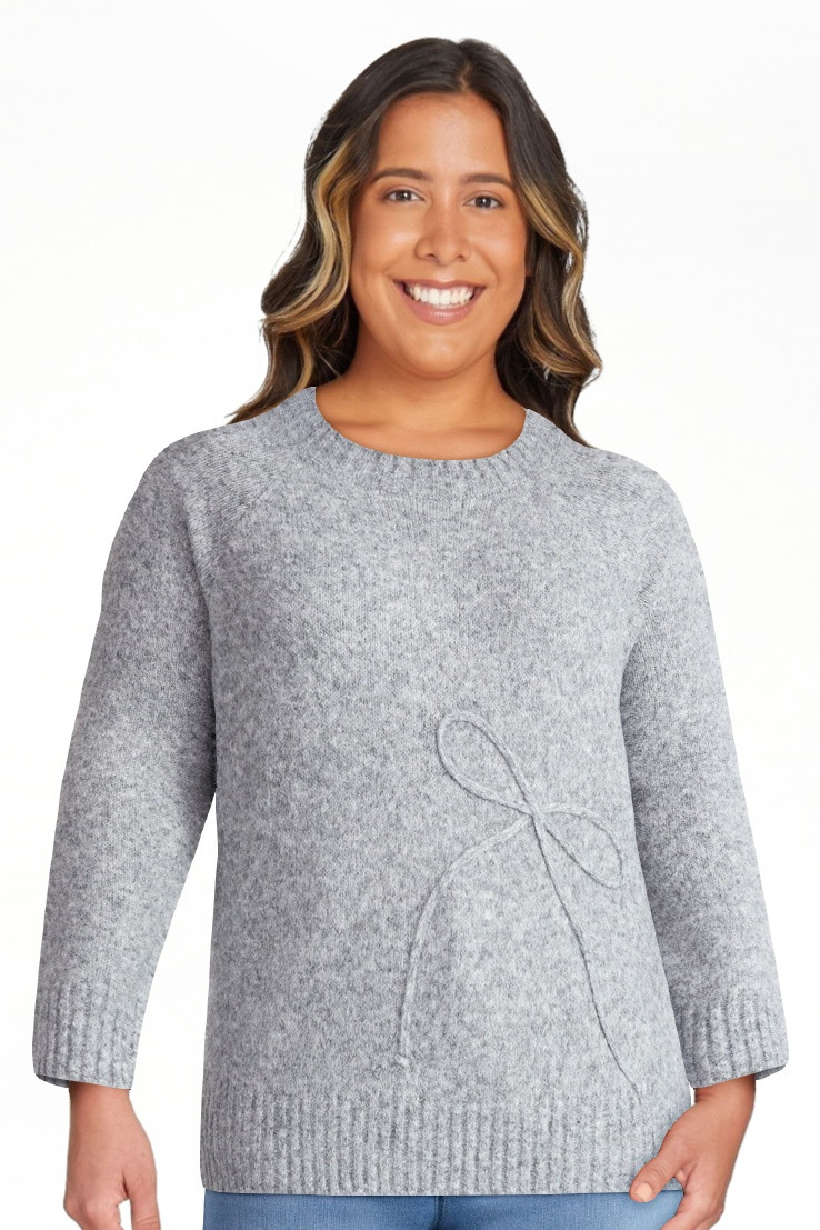 Terra & Sky Women’s Plus Bow Stitch Crewneck Sweater, Lightweight, Sizes 0X-4X | Walmart (US)