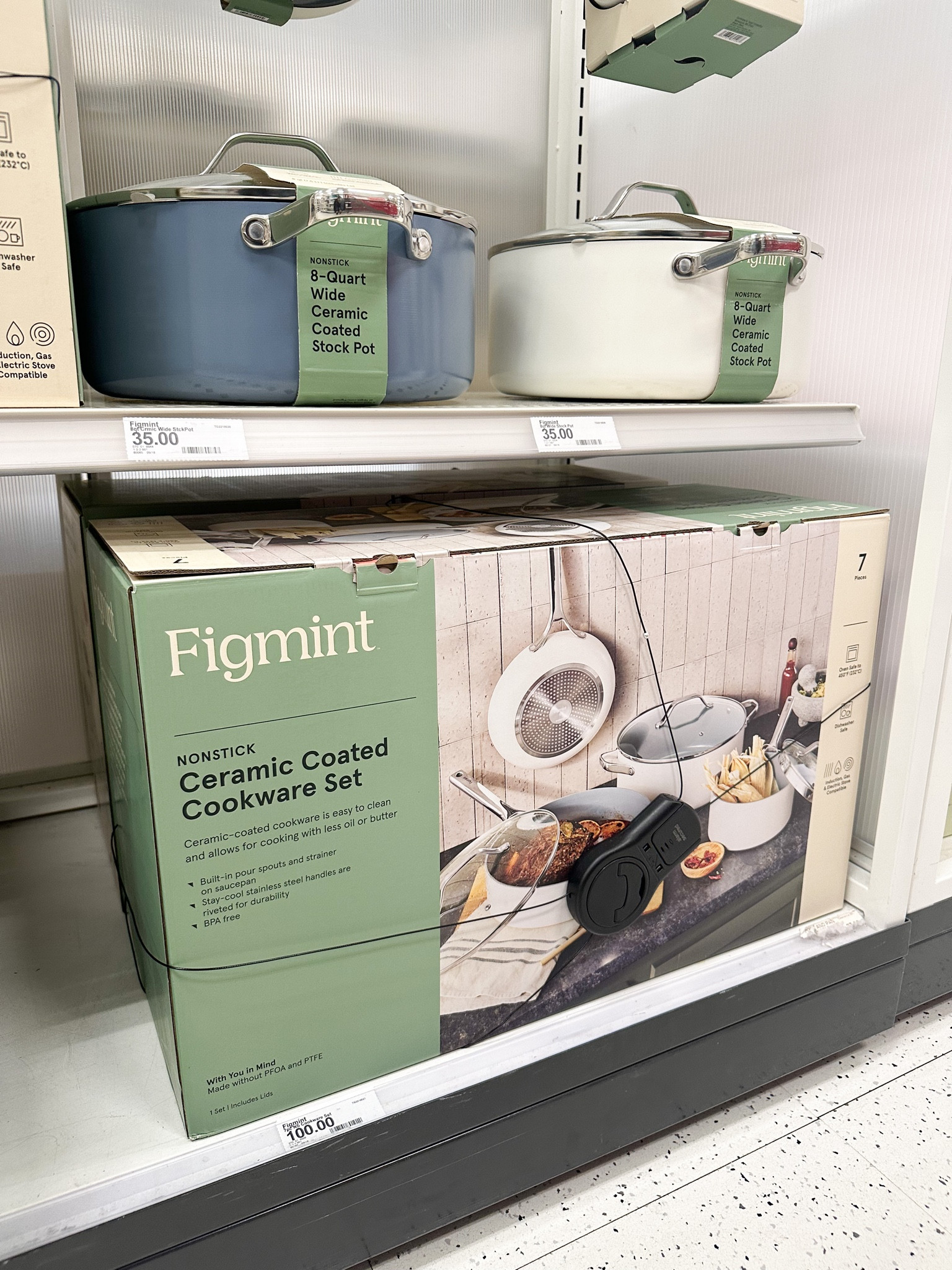 7pc Nonstick Ceramic Coated Aluminum Cookware Set Cream - Figmint™