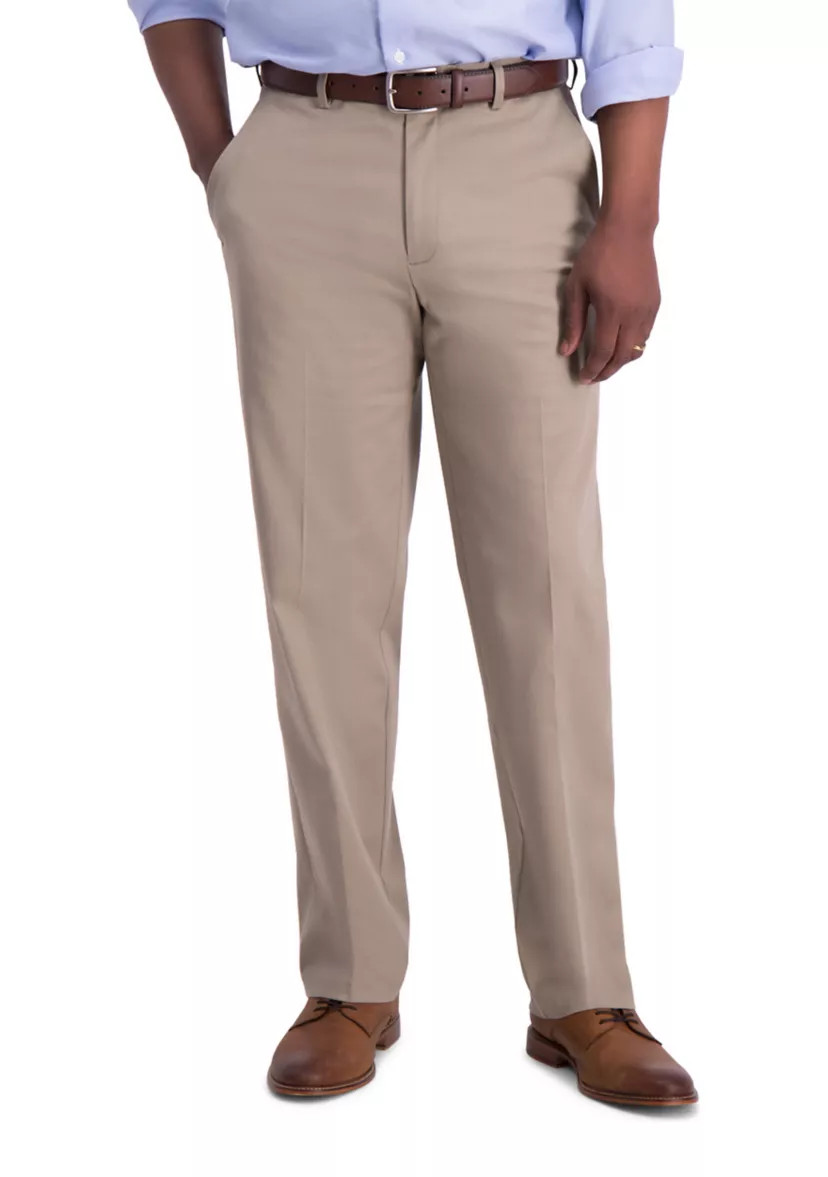 Men's Iron Free Premium Khaki Classic Fit Flat Front Hidden Comfort Waistband Casual Pants | Belk