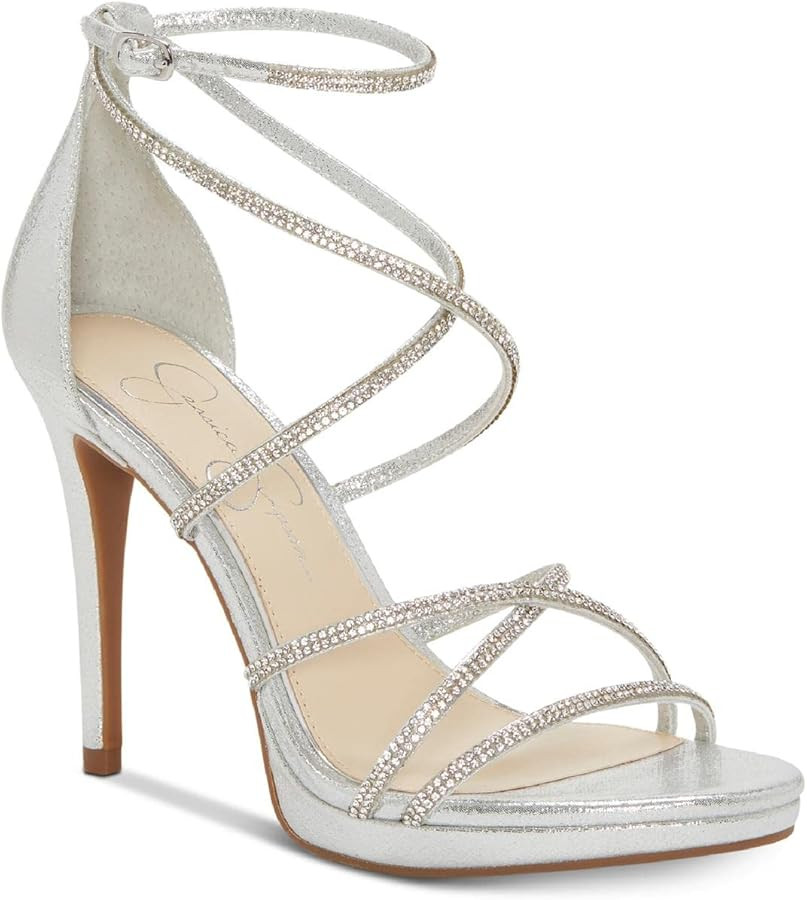 Jessica Simpson Womens Jaeya Rhinestone Strappy Dress Sandals | Amazon (US)