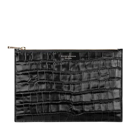 Large Essential Flat Pouch
        Deep Shine Black Croc | Aspinal of London