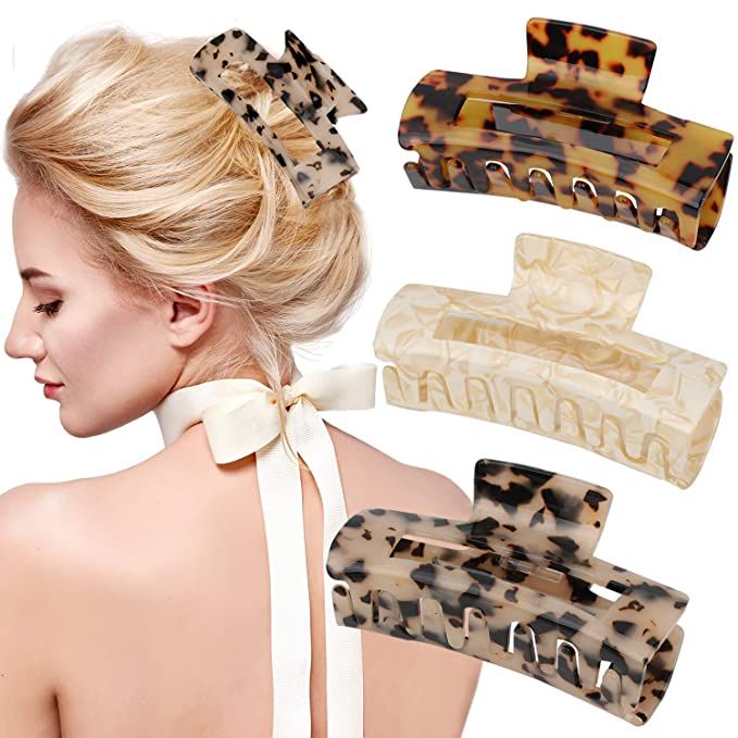 Tortoise Claw Hair Clip for Women,3Pcs 4 inch Hair Grip Leopard Print Barrettes French Vintage De... | Amazon (US)