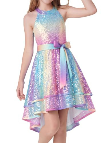 HOZIY Girls Sequin Formal Dress Rainbow Teen Sparkly Party Dresses Size 14 | Amazon (US)