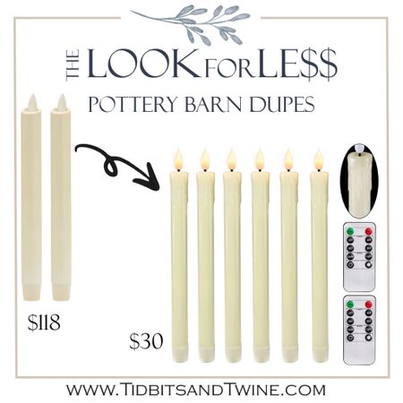 The dupe candles are SO much more realistic! I own them in cream and white. 

Pottery Barn dupe, designer look for less, flickering candle, led candle, faux candle, look for less, affordable decor 

#LTKFind #LTKstyletip #LTKhome