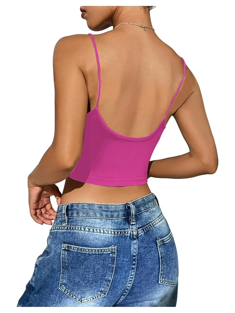 SweatyRocks Women's Basic Spaghetti Strap Scoop Neck Backless Slim Fit Camisole Crop Top | Amazon (US)