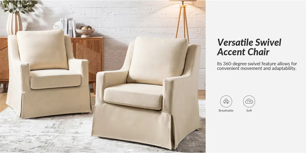 Wimberly 30"W Farmhouse Slipcover Swivel Rocking Chair with Pillow Back | Wayfair North America