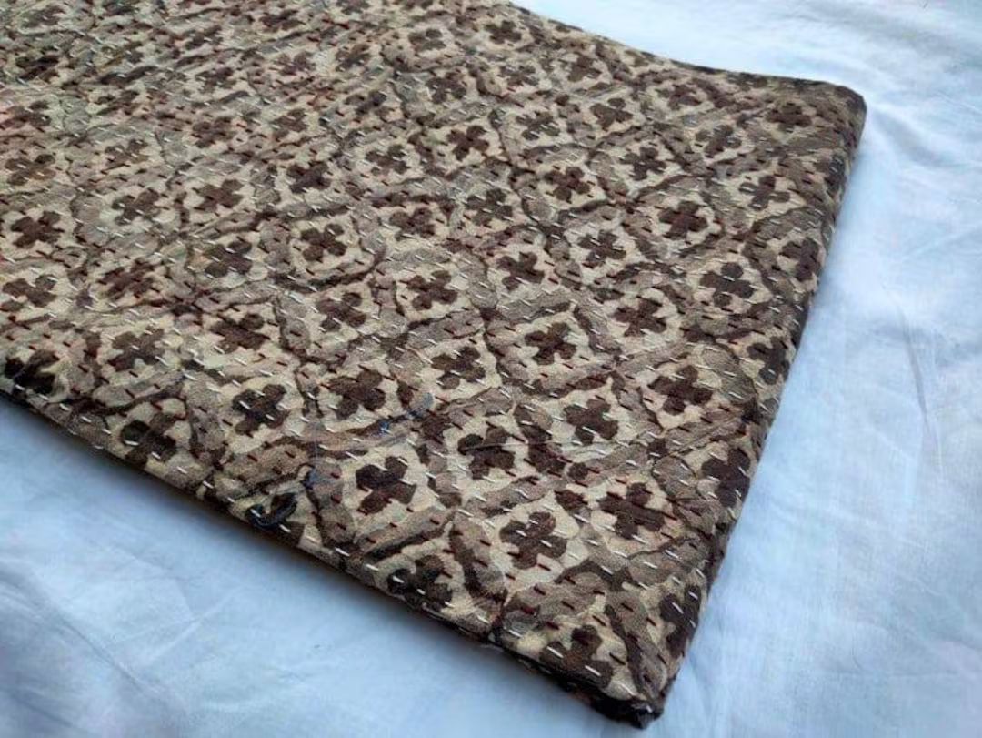 New indian pattern kantha throw., handblock print kantha quilt, brown kantha quilt, vintage kanth... | Etsy (US)