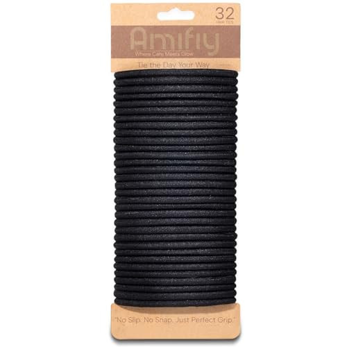 Amifiy Black Hair Ties No Damage, Organic Ponytail Holders Hair Accessories for Women & Men, 4mm Hair Elastics Fits All Hair Types (32 Count) | Amazon (US)