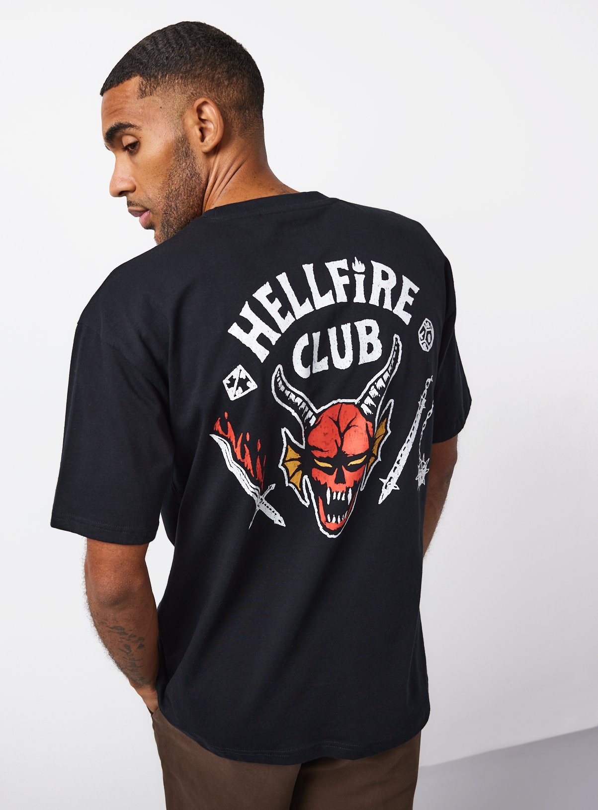 Men's Black Stranger Things Hellfire Club Graphic T-Shirt | Tu Clothing