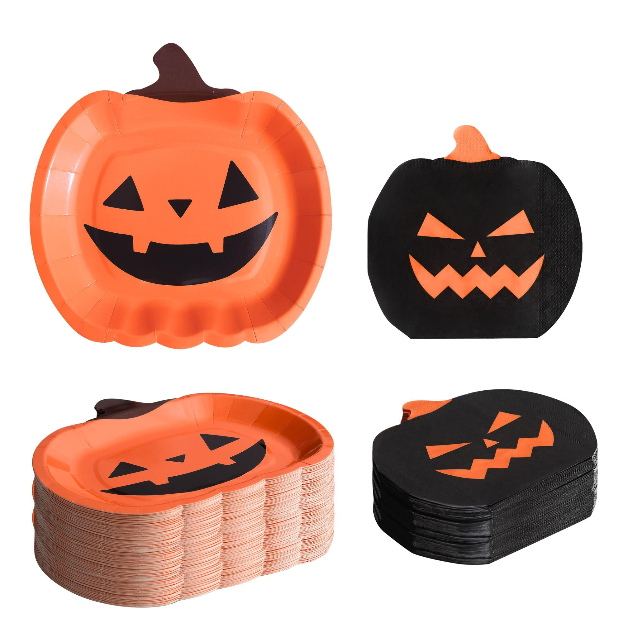 100PCS Bulk Halloween Plates and Napkins Party Supplies - Serves 50 - Pumpkin Paper Plates and Di... | Amazon (US)