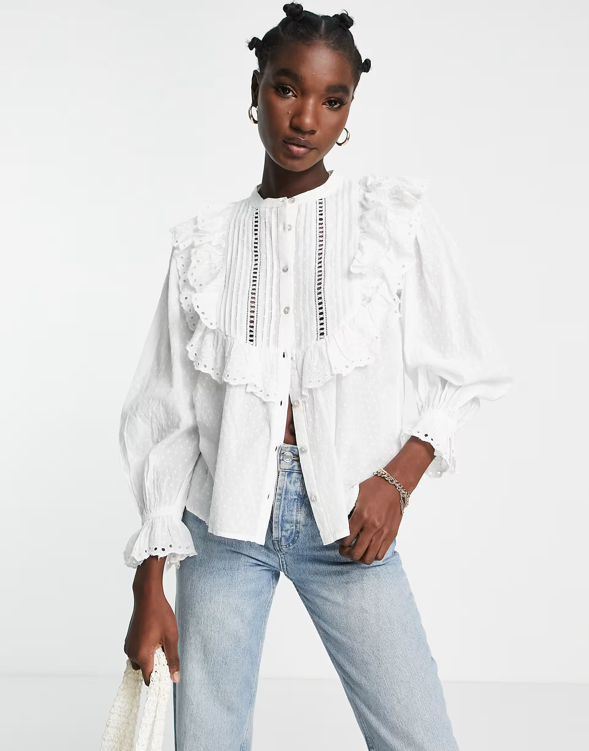 River Island eyelet ruffle detail blouse in white | ASOS (Global)